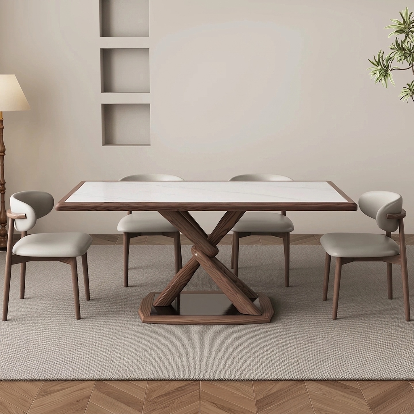 Modern Dining Table with Solid Wood Base