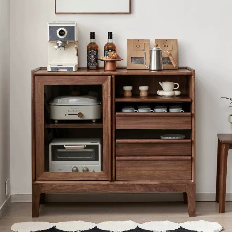 Black Walnut Sideboard with Glass Doors
