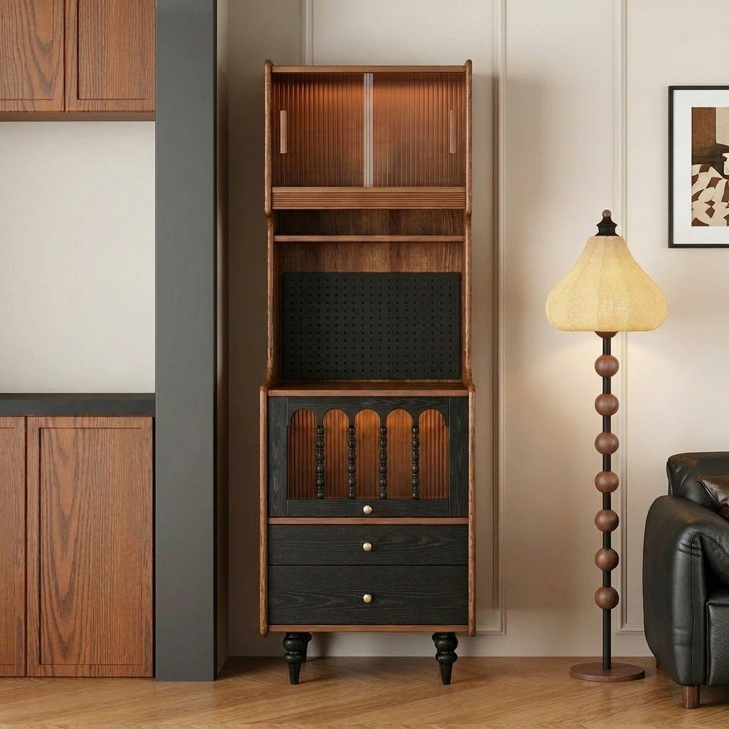 Mid-Century Solid Wood Pegboard Cabinet
