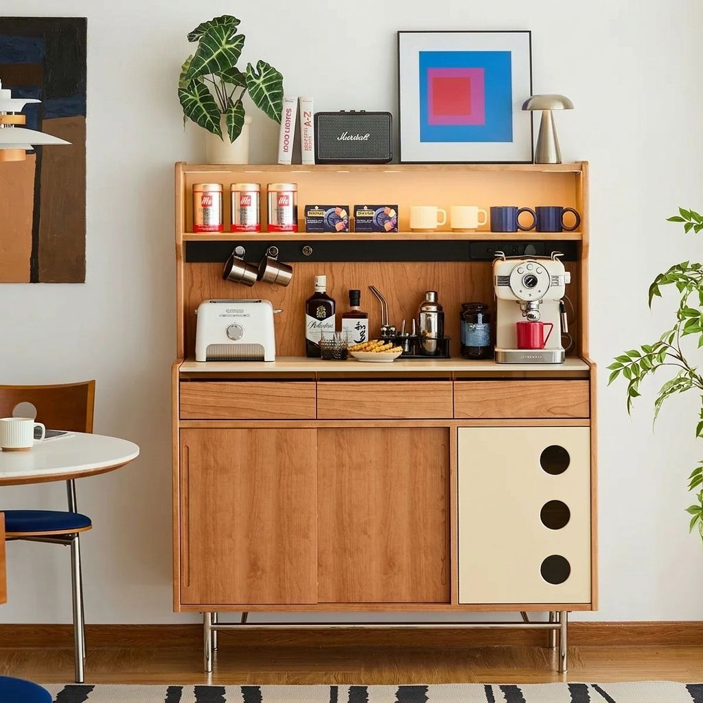 Cherry Wood Tiered Storage Sideboard