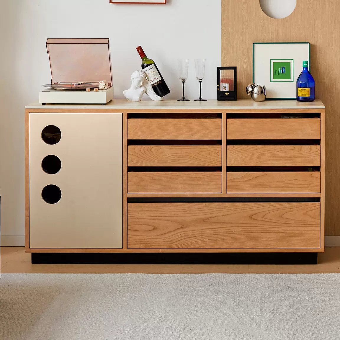 Cherry Wood Sideboard with Stone Top