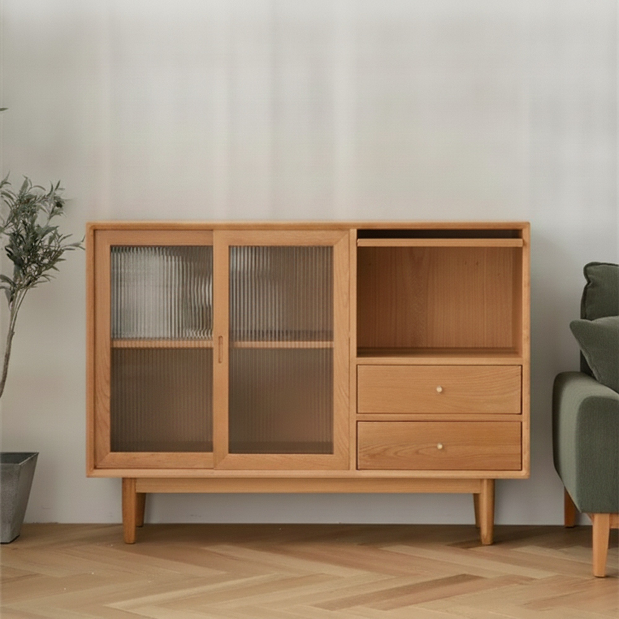 Mid-Century Wood & Rattan Sideboard