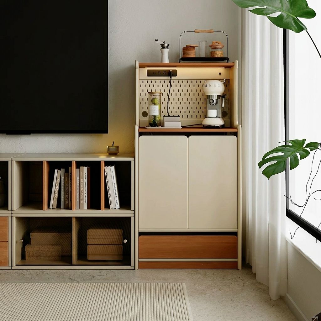 Cream & Wood Pegboard Sideboard