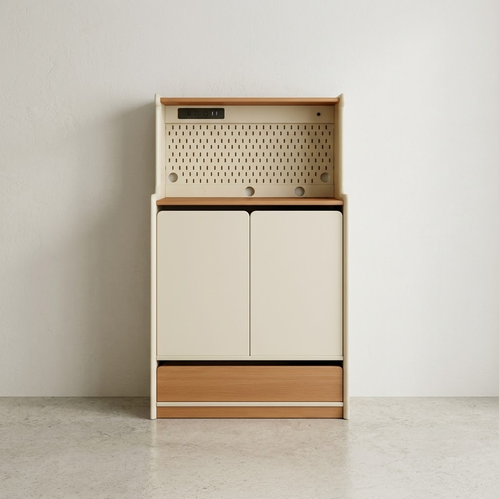 Cream & Wood Pegboard Sideboard