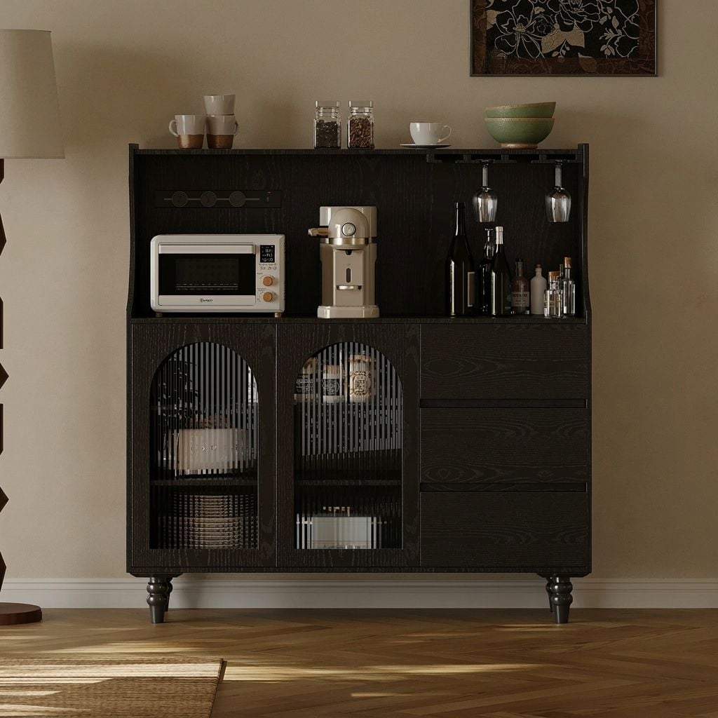 Ash Wood Sideboard with Glass Doors