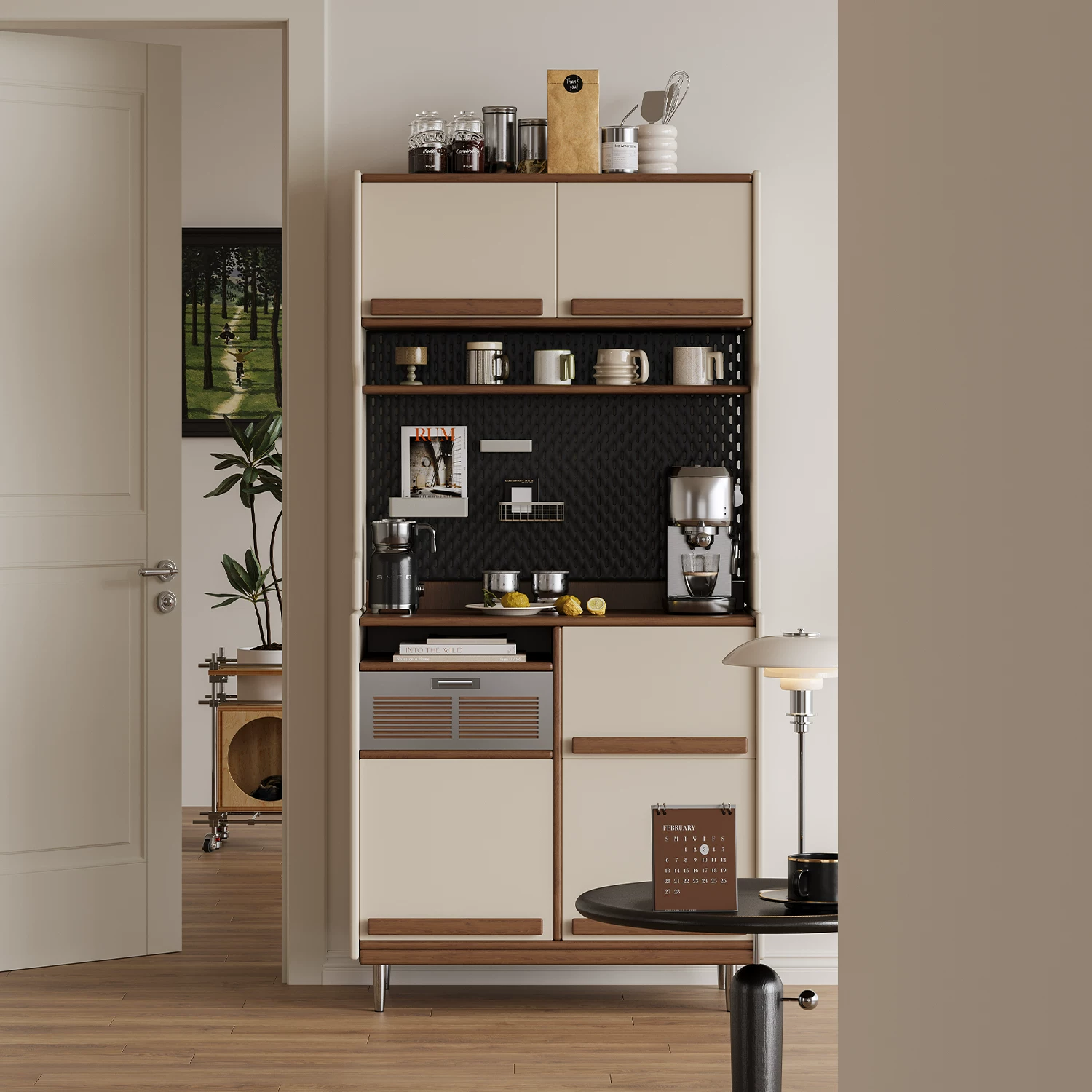 Mid-century Cream Coffee Cabinet