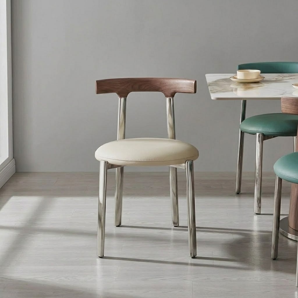 Wabi-sabi Leather Dining Chair - Armless Style | Ormau