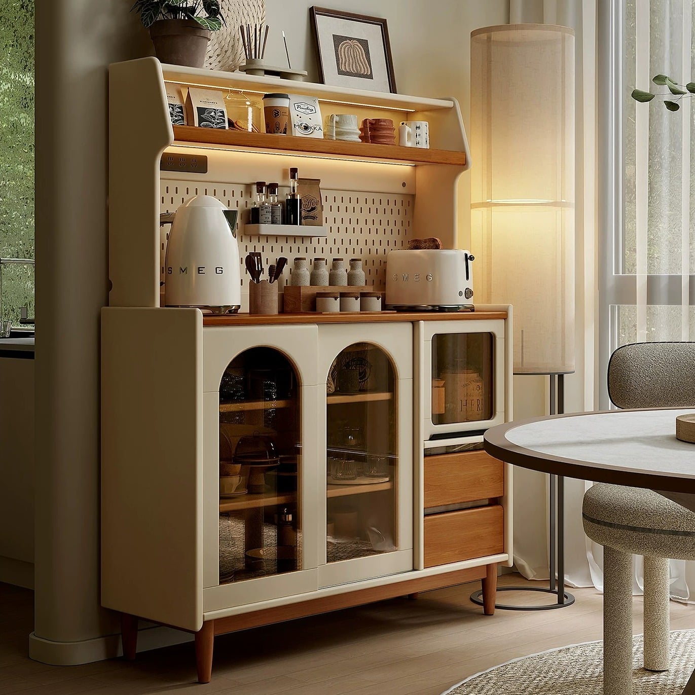 Retro Two-Tone Wood Storage Credenza