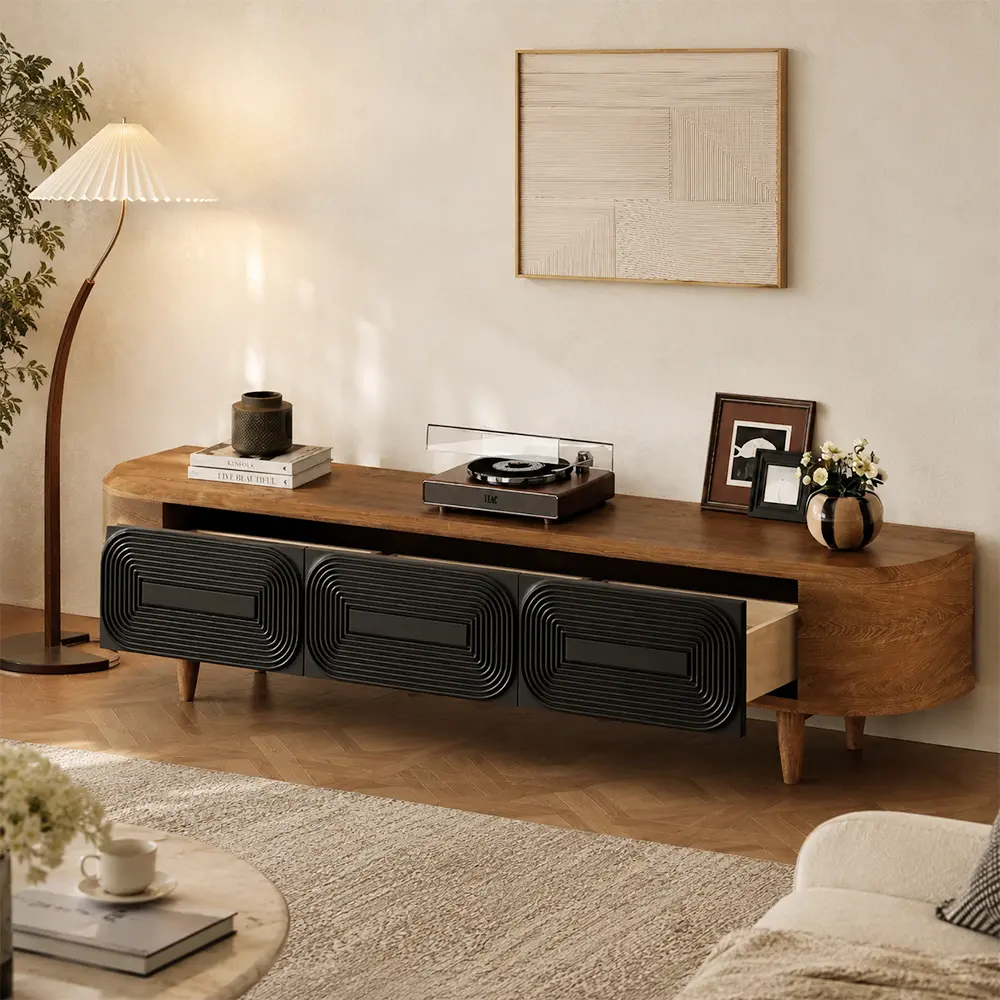 Solid Wood Wave Pattern TV Cabinet