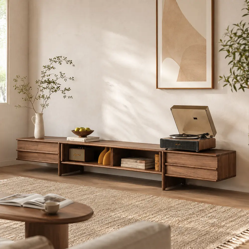 Solid Wood Sliding Door Media Console