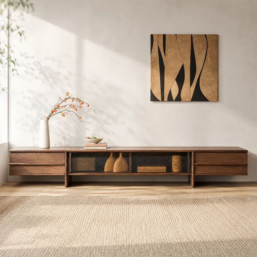 Solid Wood Sliding Door Media Console