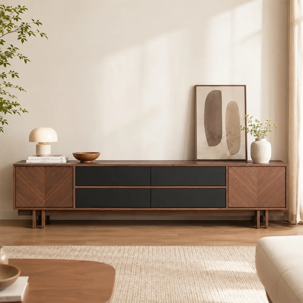 Walnut Color Block Media Console