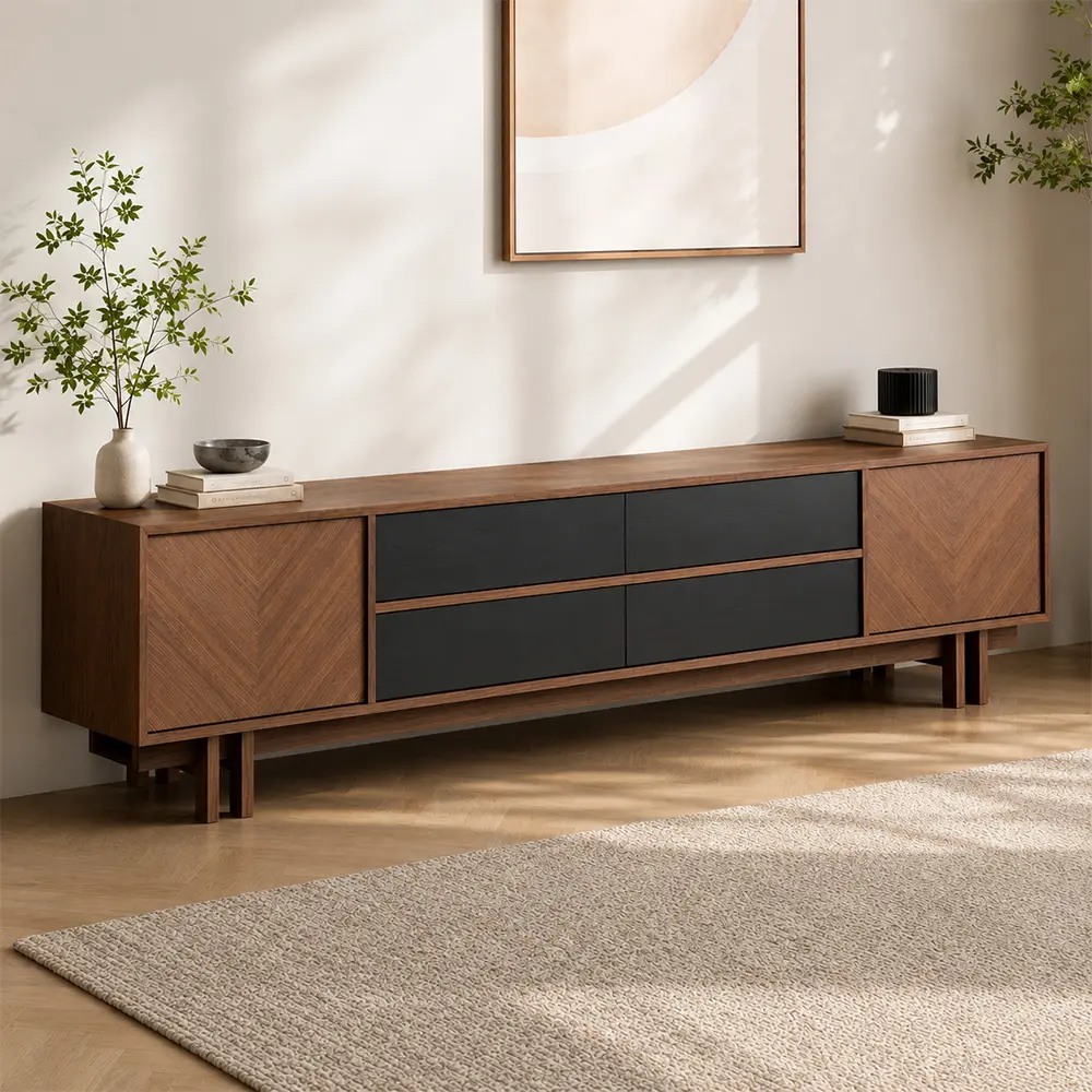 Walnut Color Block Media Console