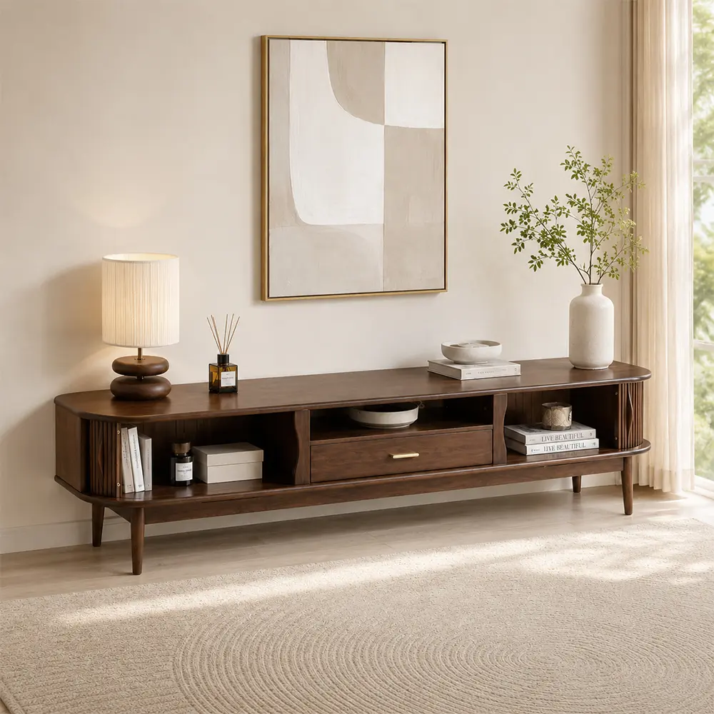 Solid Walnut Sliding Door TV Console