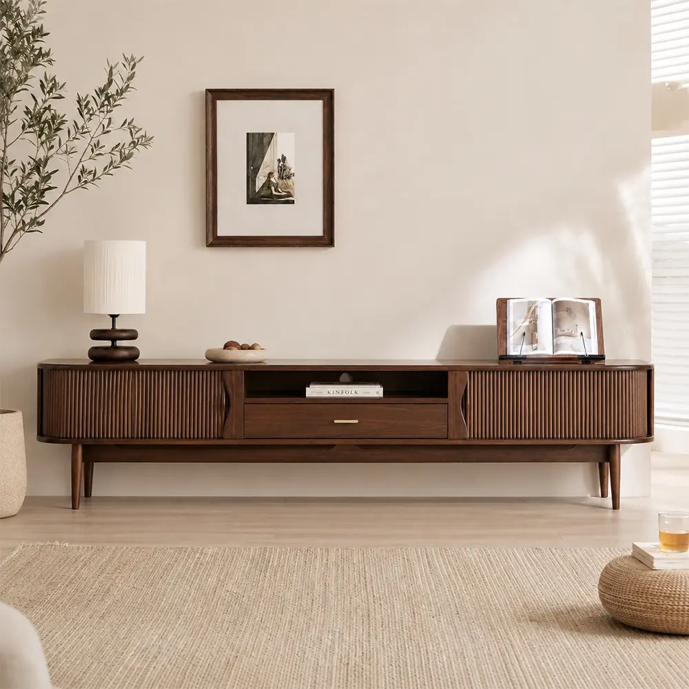 Solid Walnut Sliding Door TV Console