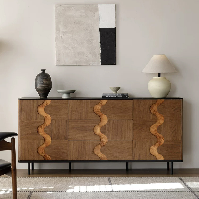 Wood Sideboard, Burl Veneer Accents