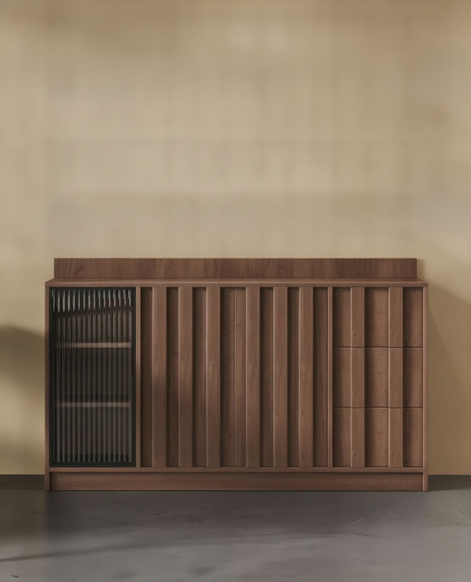 Solid Pine Sideboard with Reeded Glass