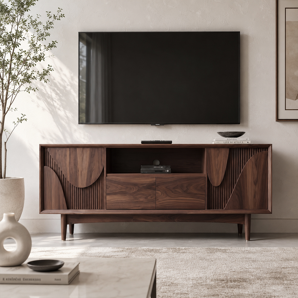 Retro Walnut Wood TV Console