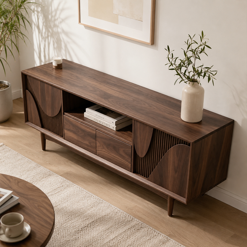 Retro Walnut Wood TV Console