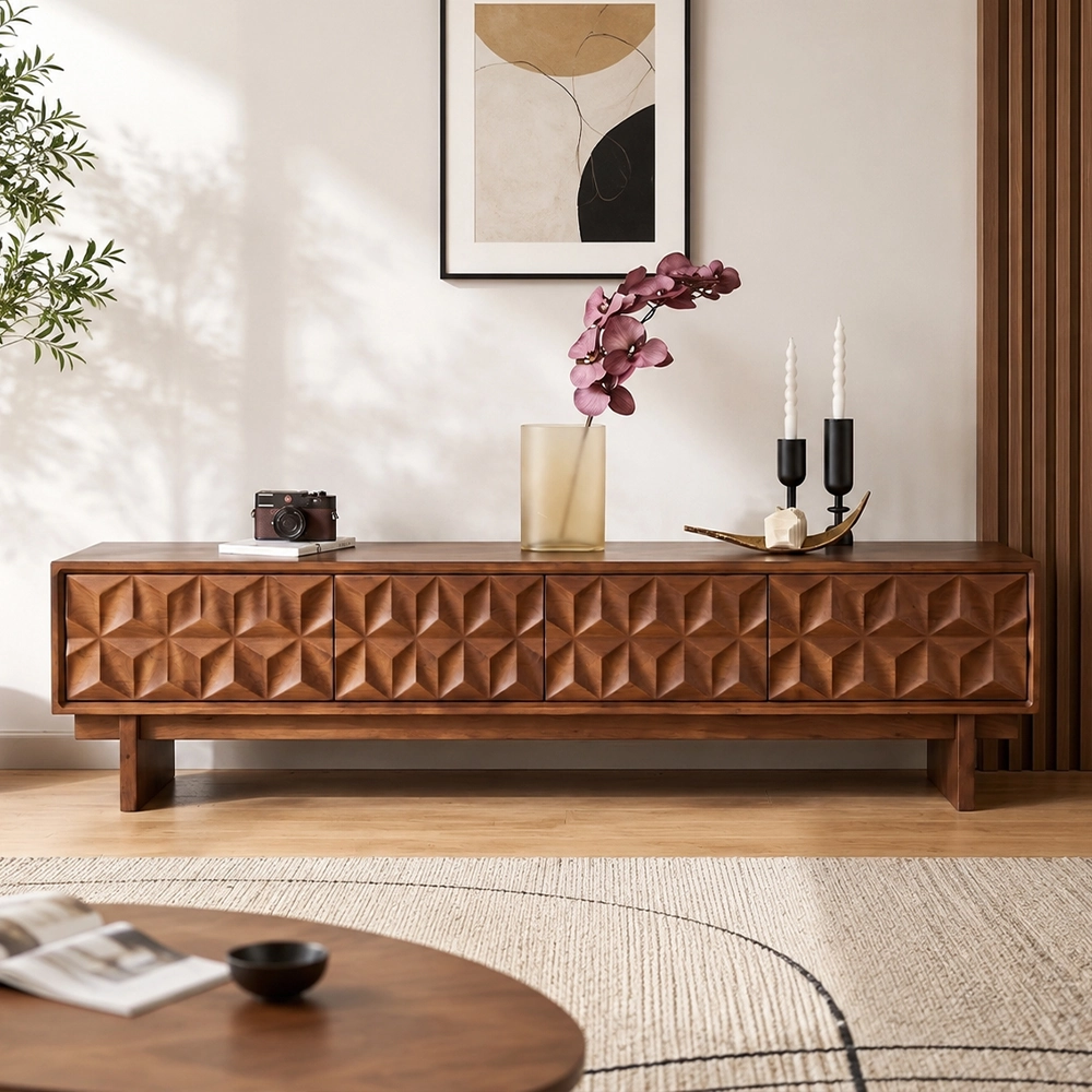 Modern Geometric Embossed TV Cabinet