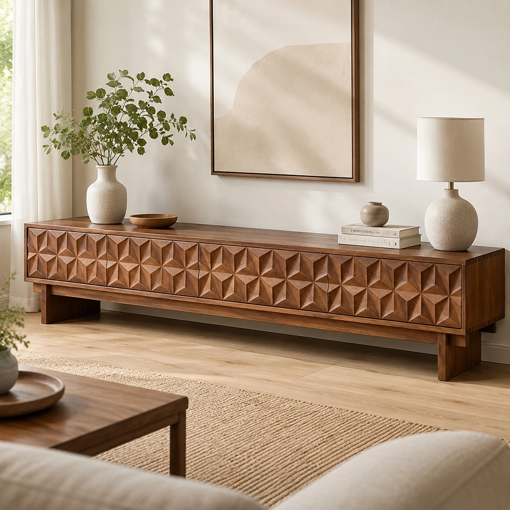 Modern Geometric Embossed TV Cabinet