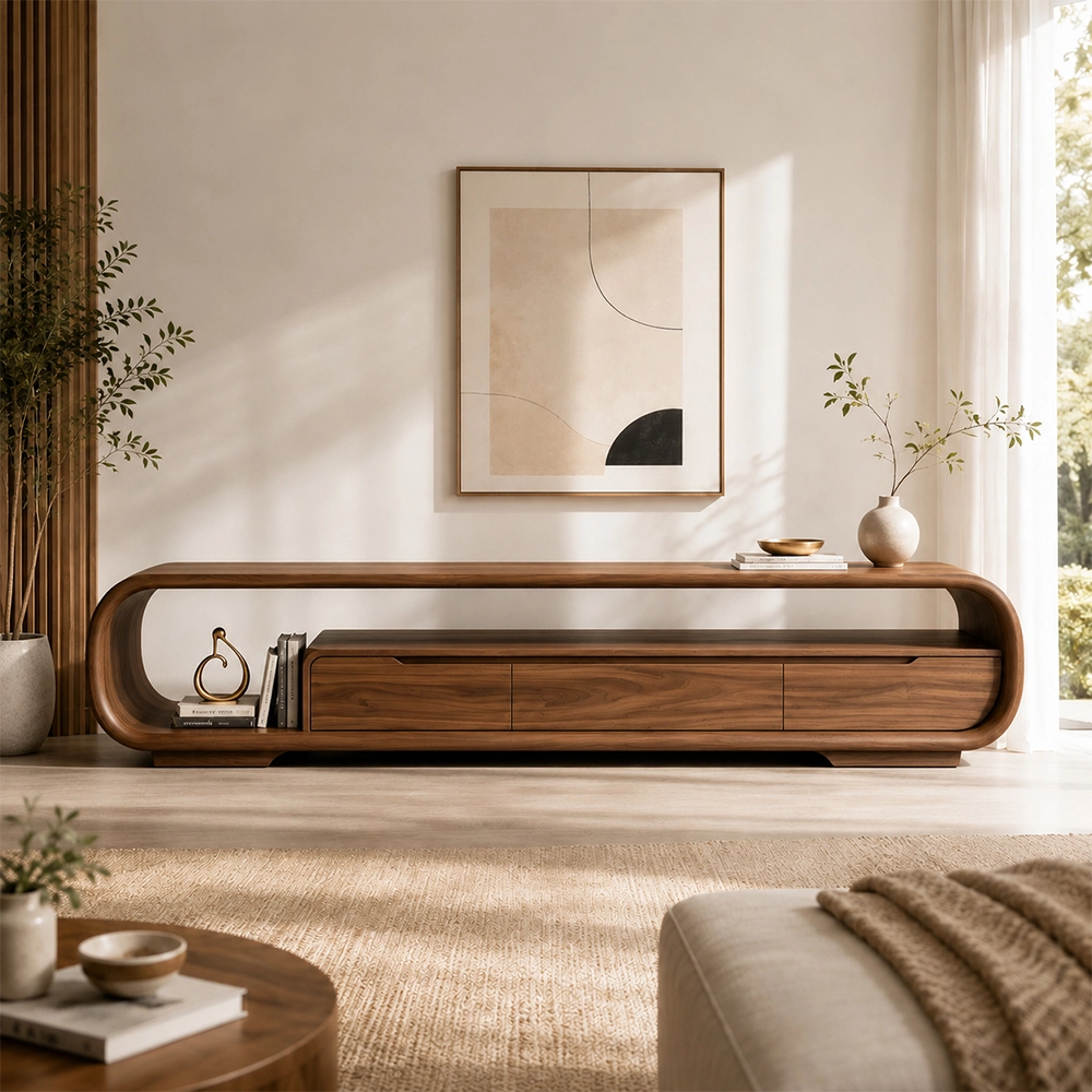 Curved Black Walnut TV Stand