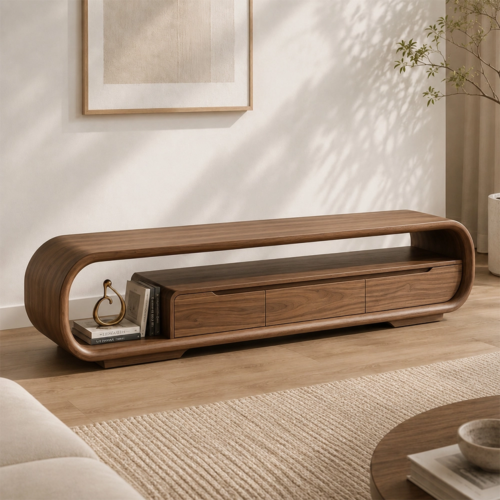 Curved Black Walnut TV Stand