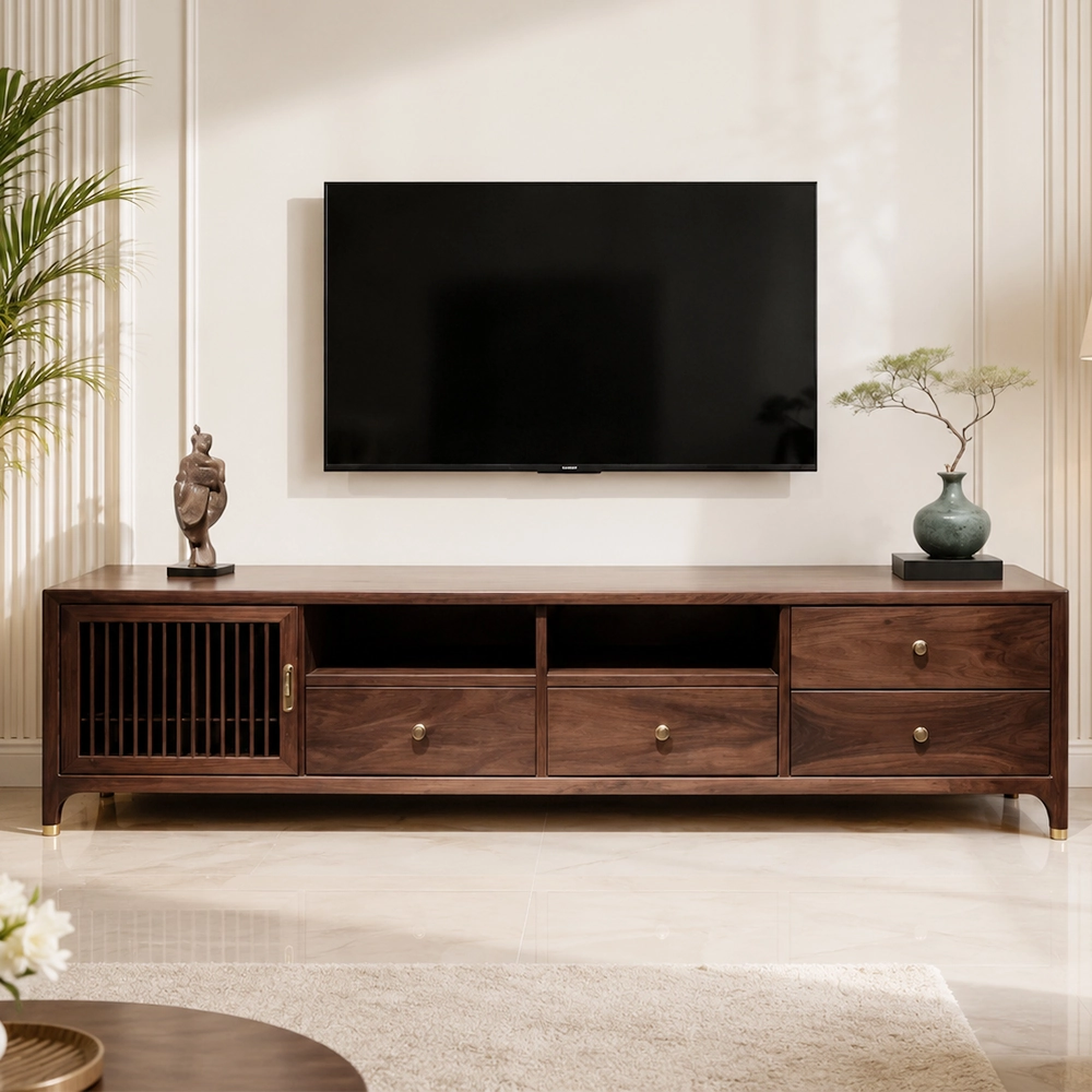 Rounded Black Walnut TV Stand
