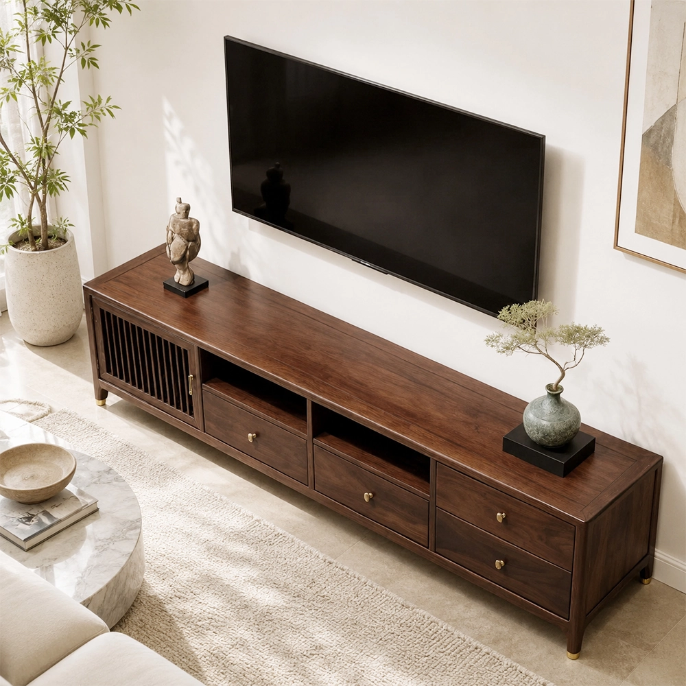 Rounded Black Walnut TV Stand