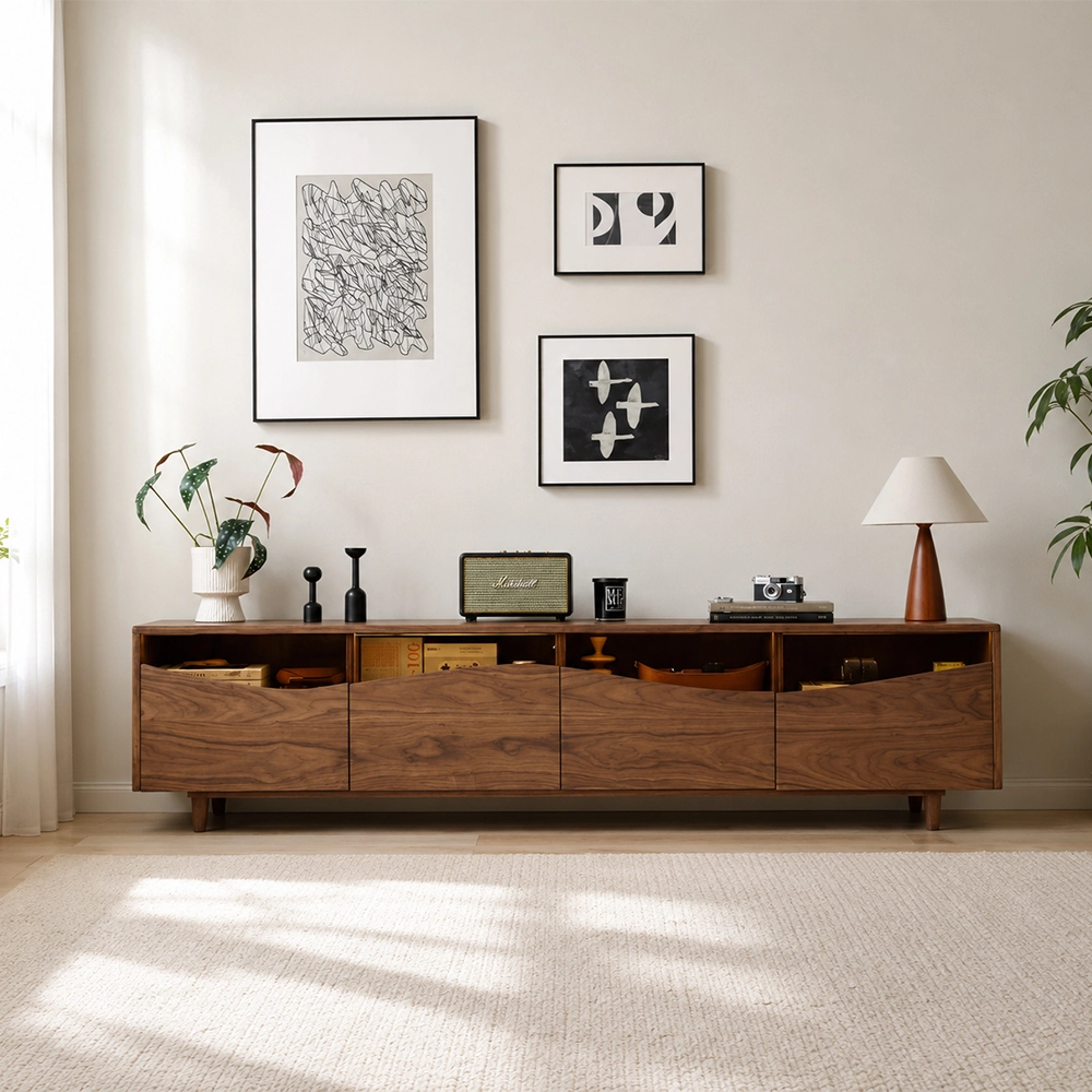 Minimalist Walnut TV Console with Light