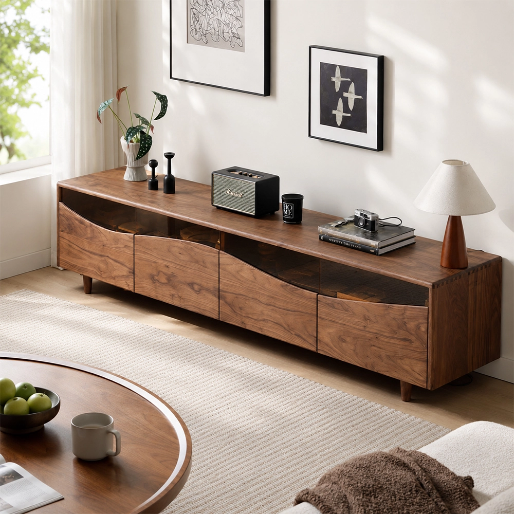 Minimalist Walnut TV Console with Light