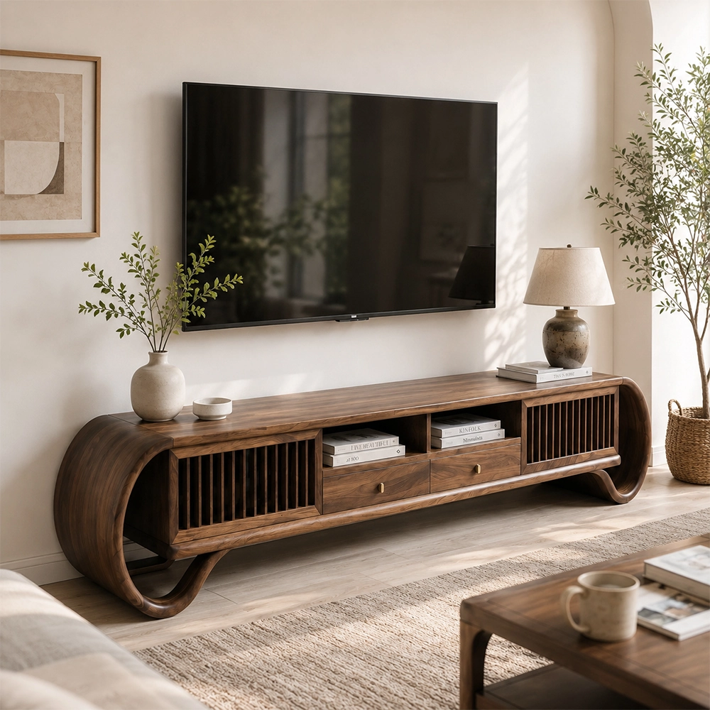Black Walnut TV Stand with Rounded Edges