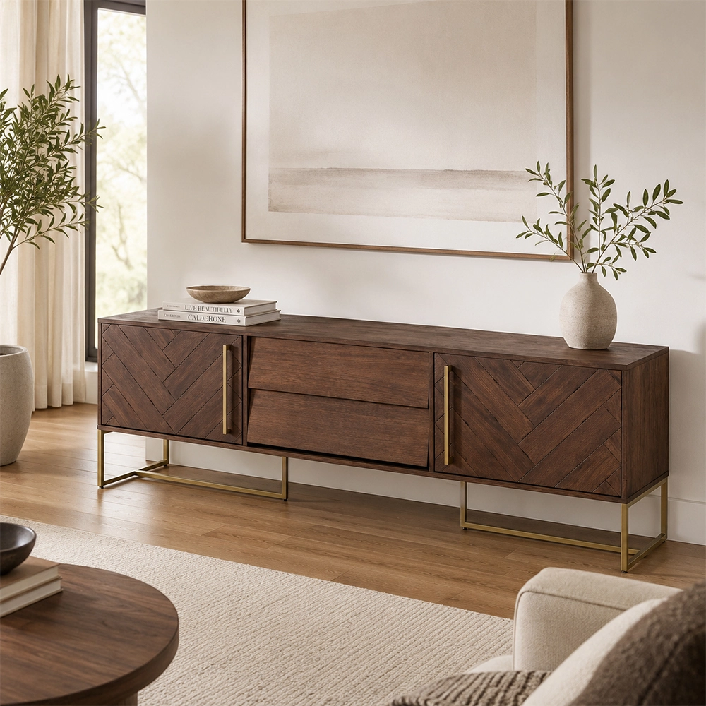 Herringbone Wood Media Console