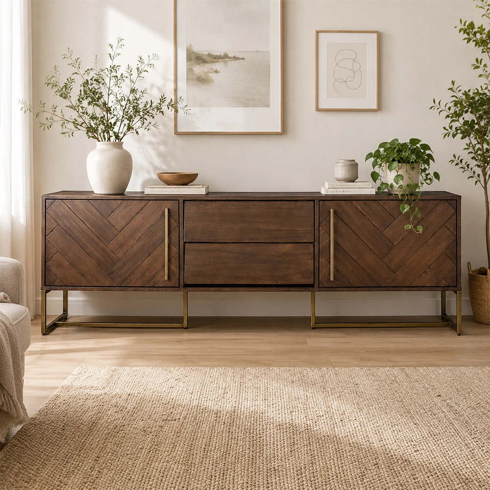 Herringbone Wood Media Console