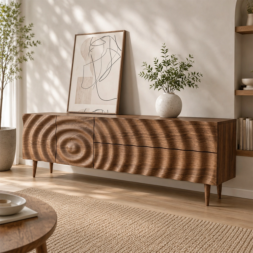 Embossed Black Walnut TV Stand