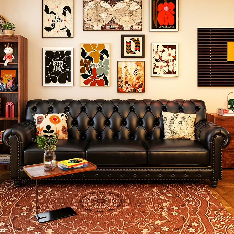 Black Oil Wax Leather Sofa