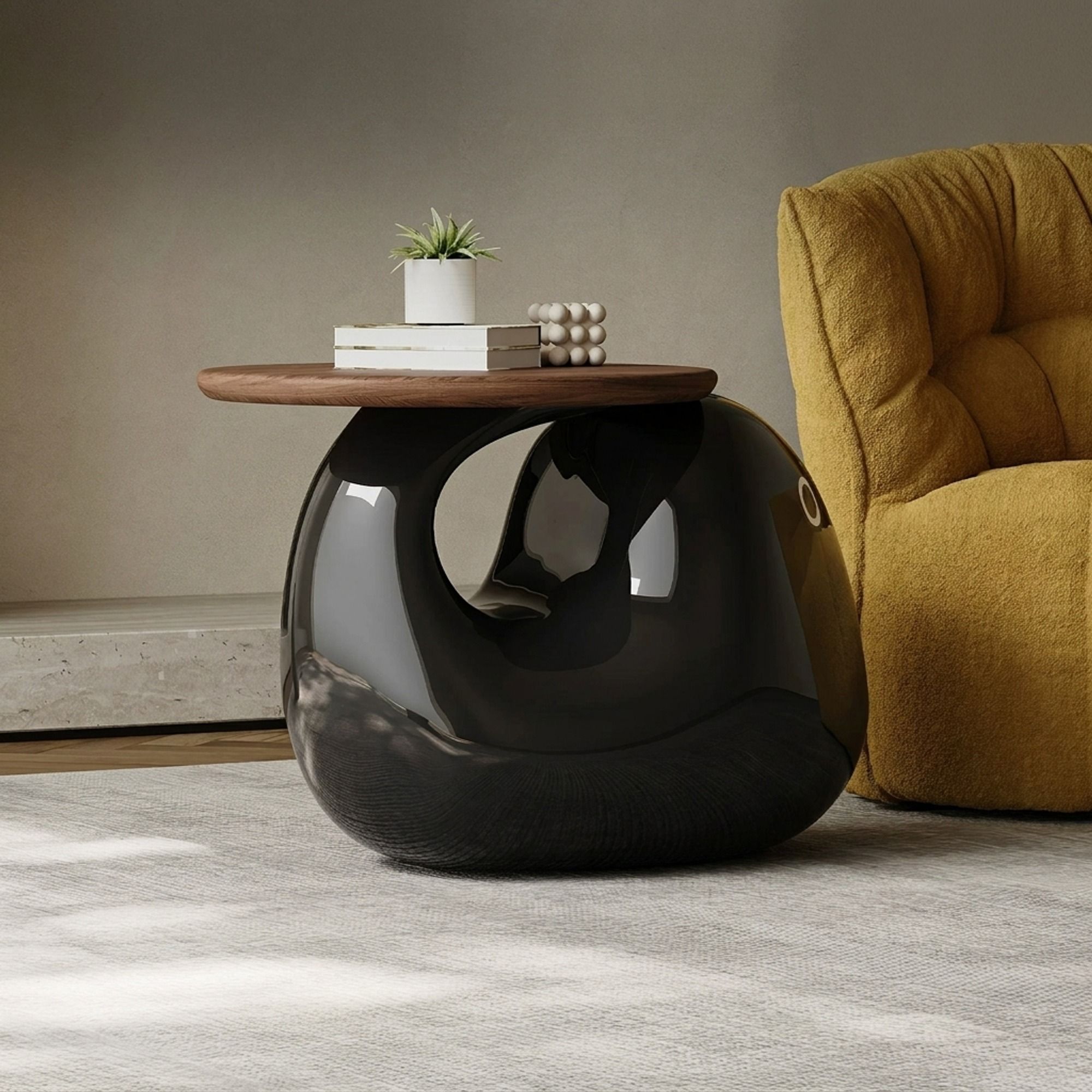 High-Gloss Sculptural Side Table