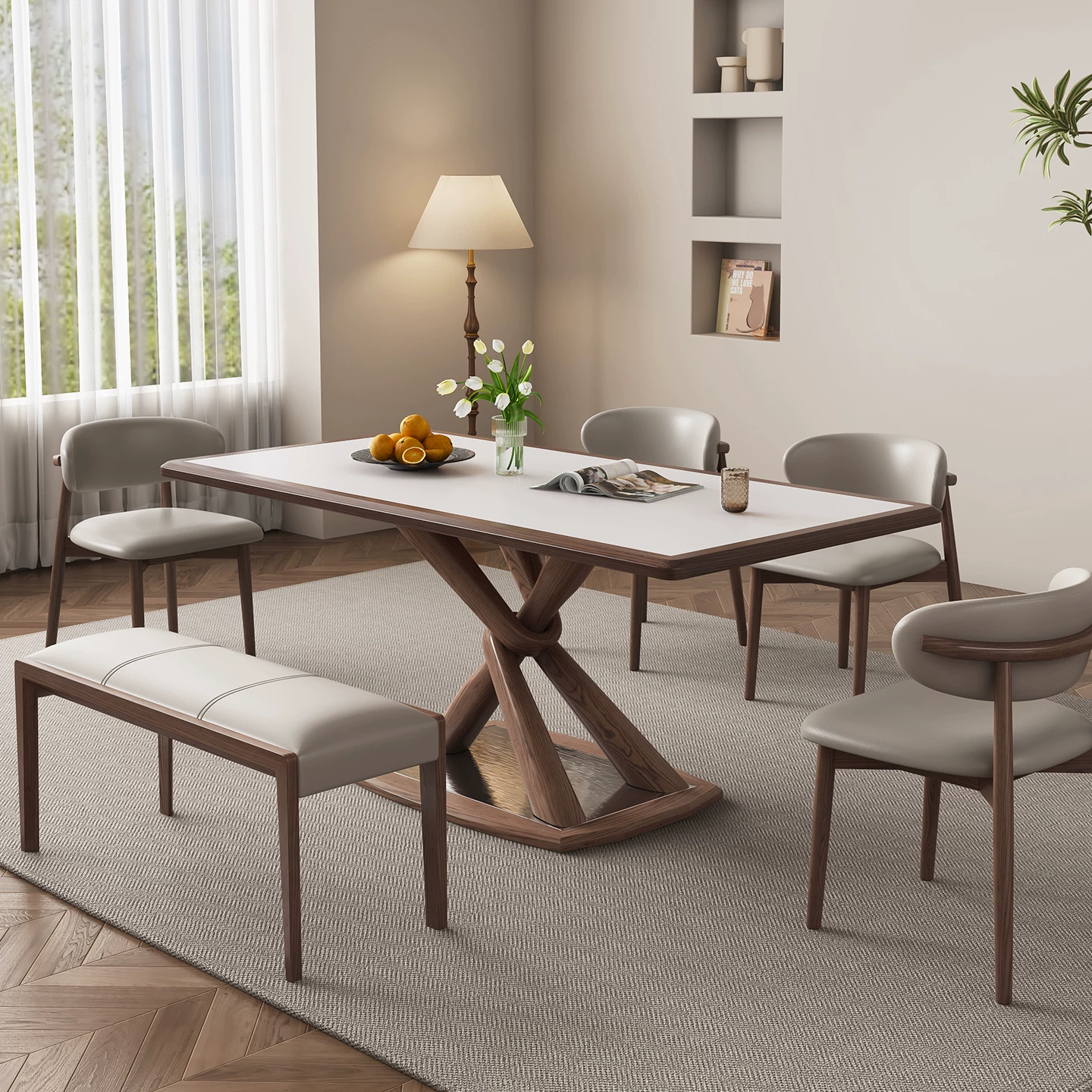 Modern Dining Table with Solid Wood Base