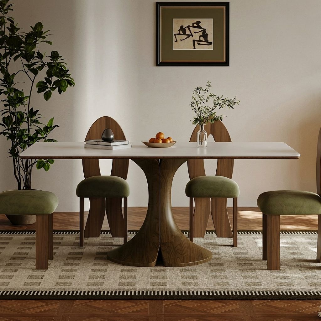 Minimalist Dining Table with Curved Base