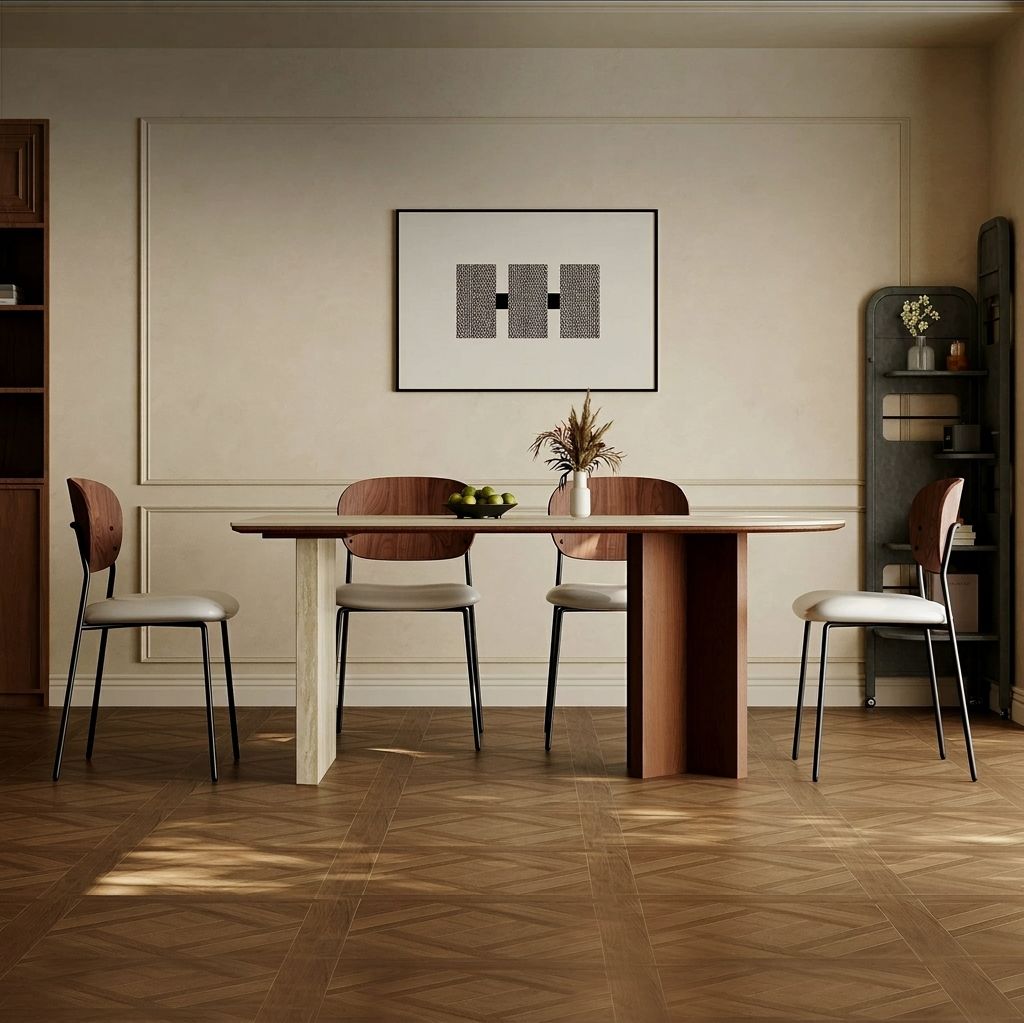 Retro Two-Tone Wood Dining Table