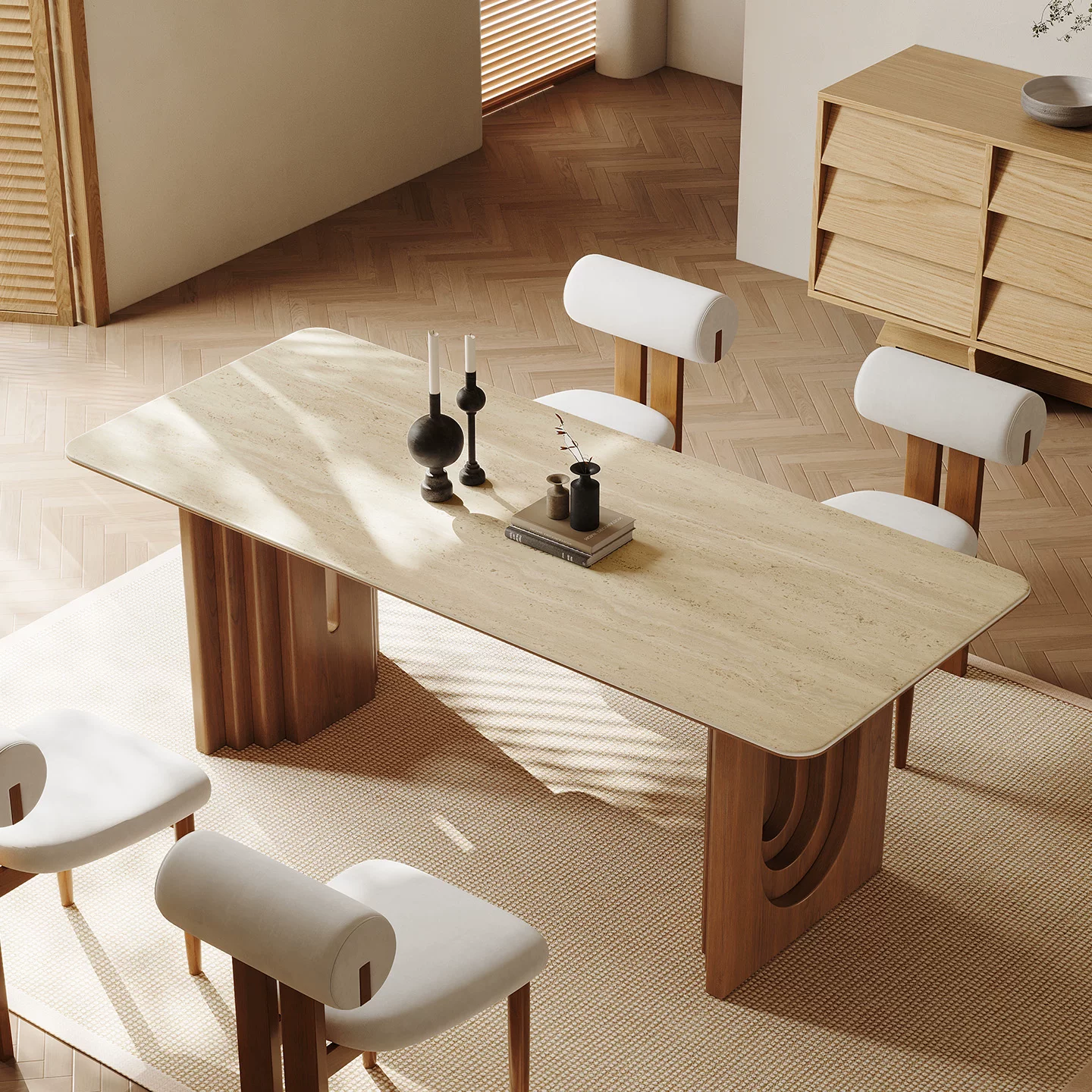Wabi-Sabi Travertine Dining Table