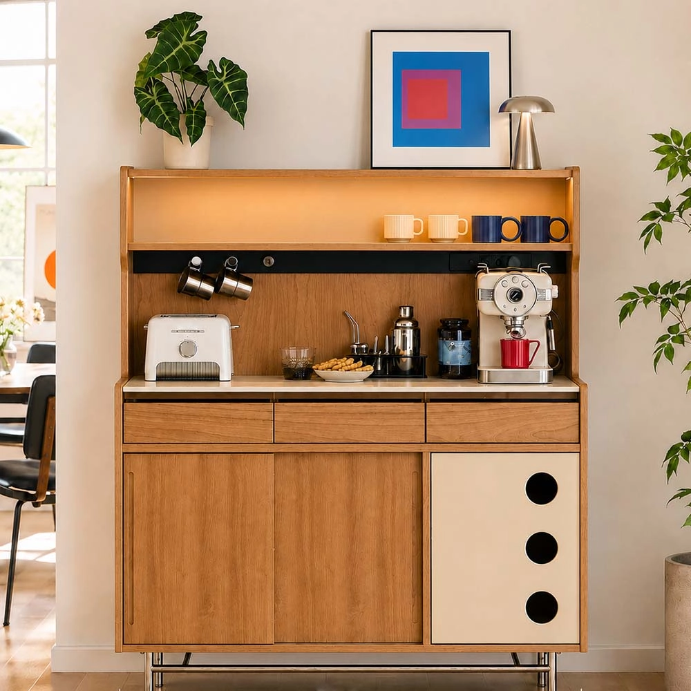 Cherry Wood Tiered Storage Sideboard