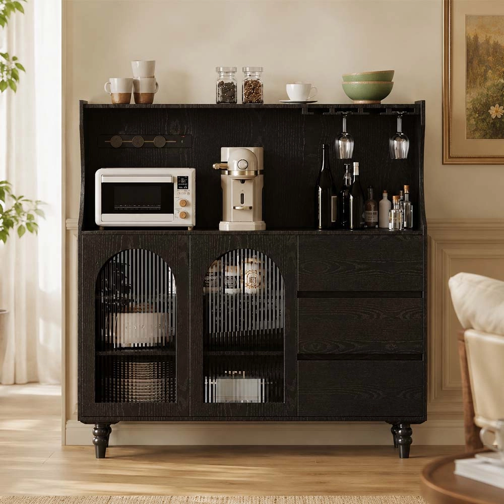 Ash Wood Sideboard with Glass Doors