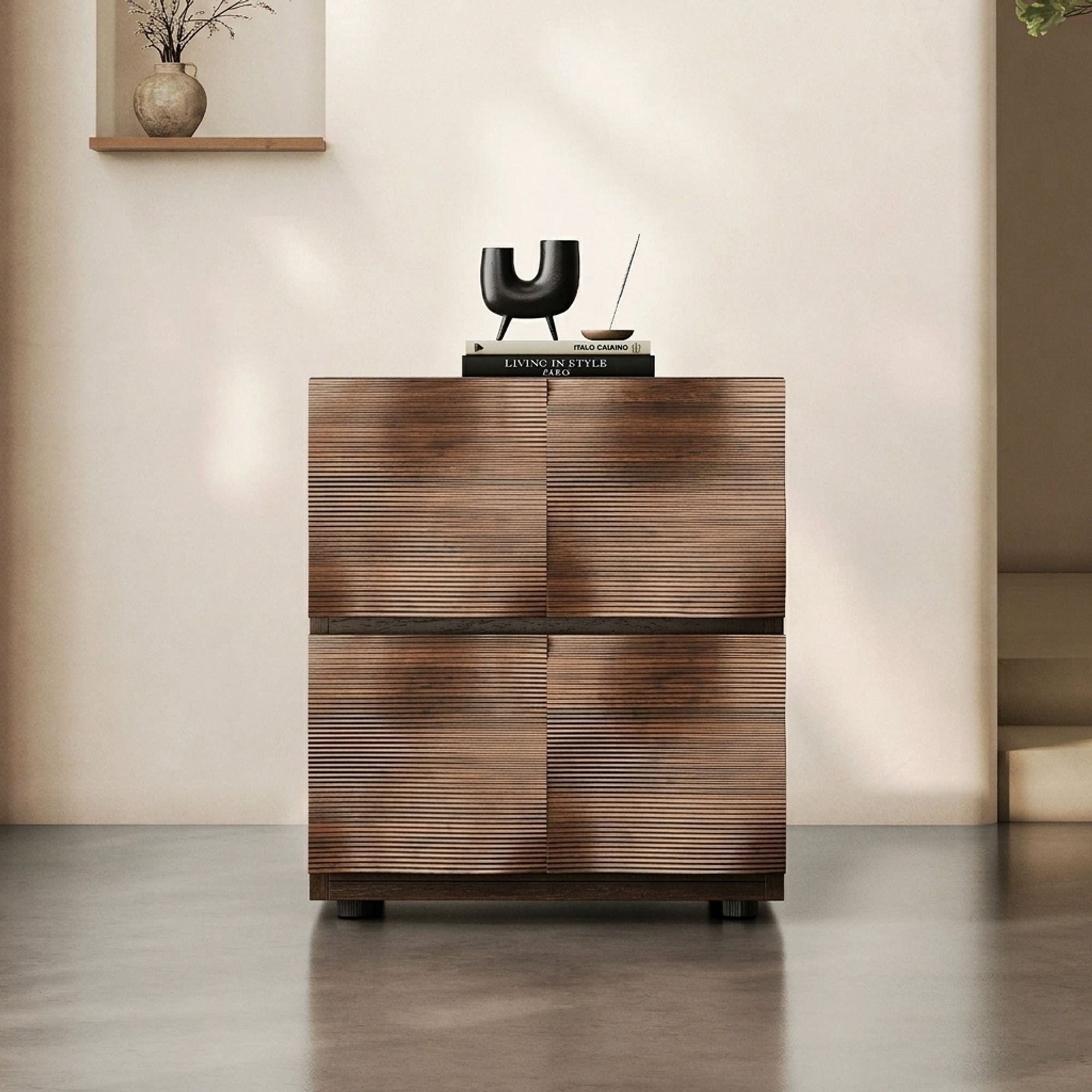 Solid Wood Rippled Square Nightstands