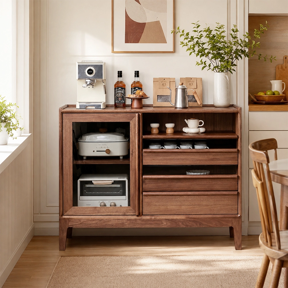 Black Walnut Sideboard with Glass Doors
