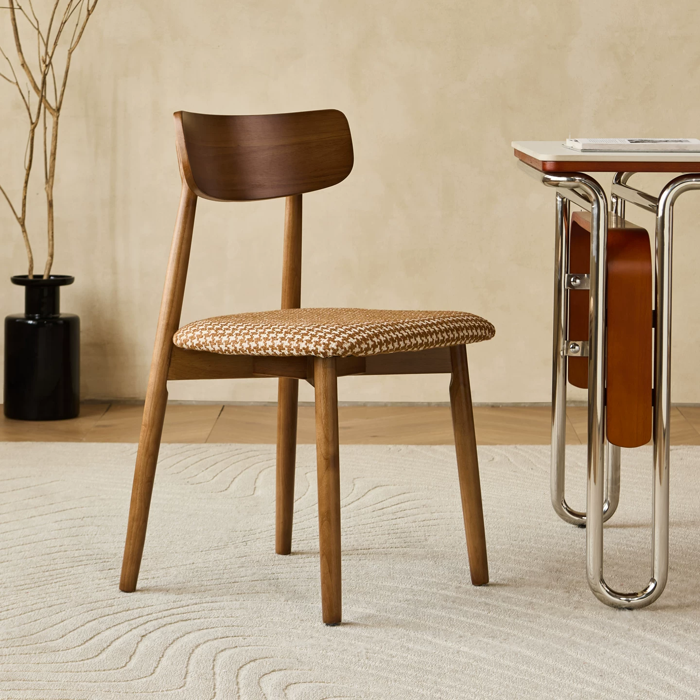 Mid-Century Modern Fabric Upholstered Dining Chair