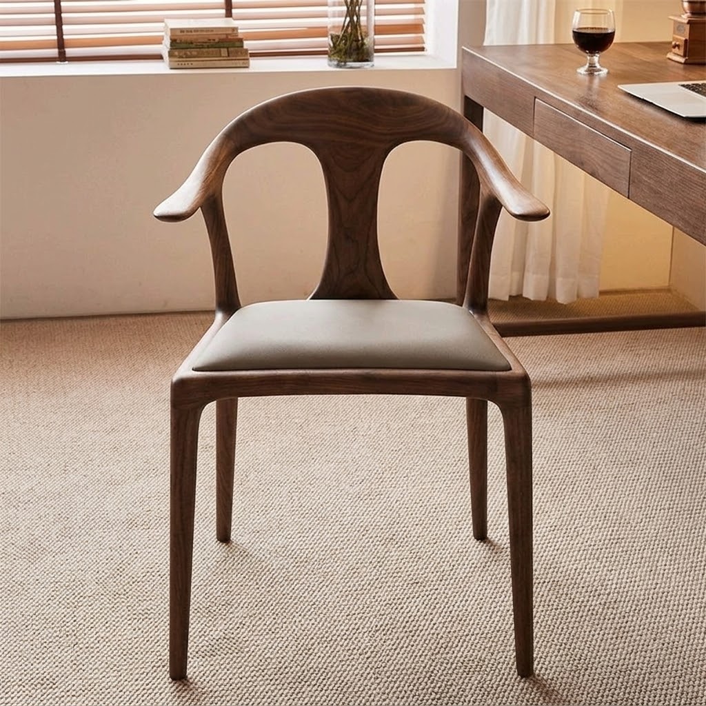 Mid-Century Modern Solid Wood Upholstered Dining Chair