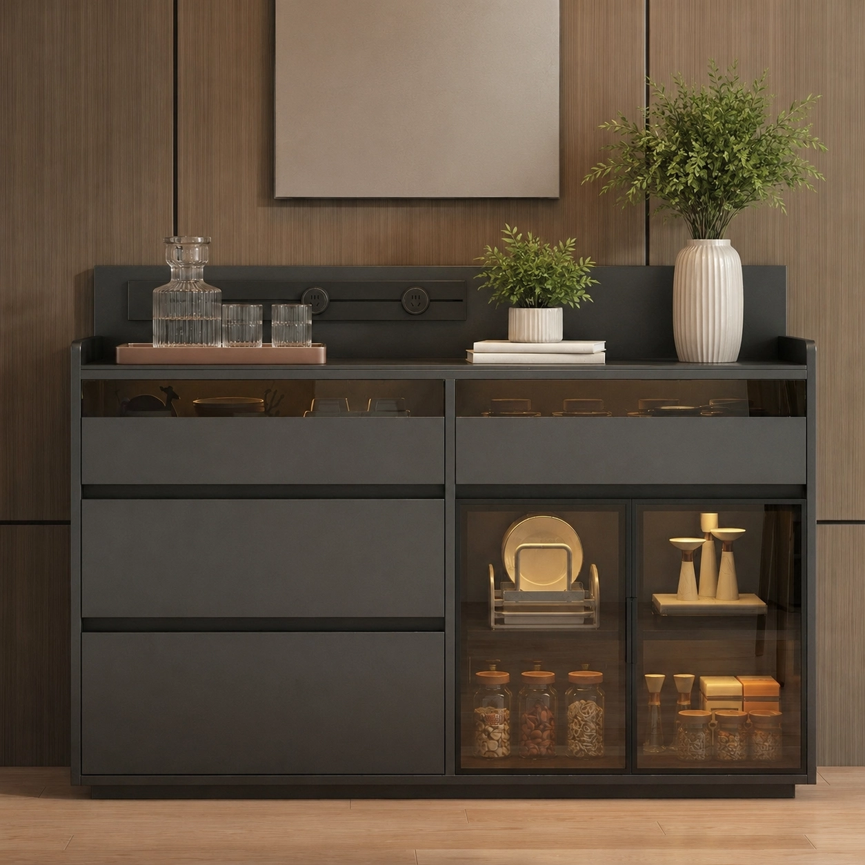 Floating Console with Glass Doors