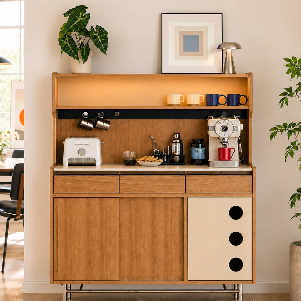 Cherry Wood Tiered Storage Sideboard
