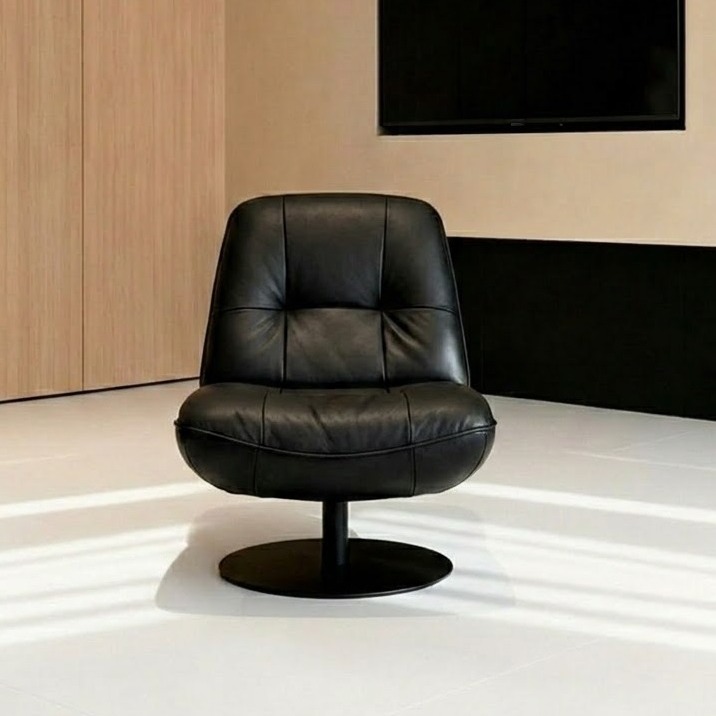 Italian Leather Swivel Armchair.
